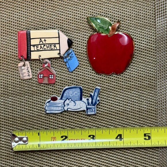 Teacher Appreciation Gifts 3 Signed Pins Boxes Included Pencil Apple Cat ABC - Picture 9 of 9